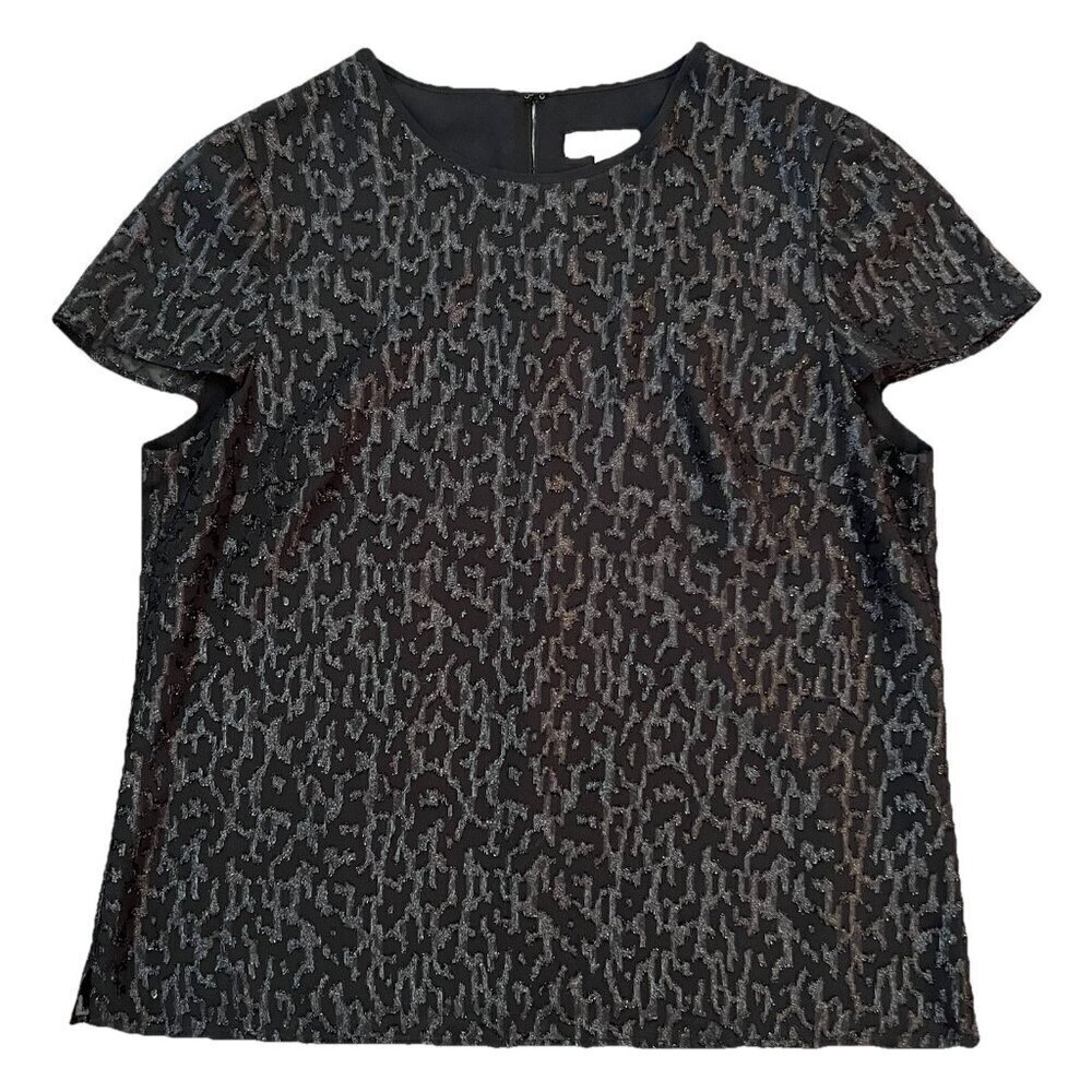 Reiss Women’s Black & Silver Sparkly Short Sleeve Top Size 10 Y2K Evening